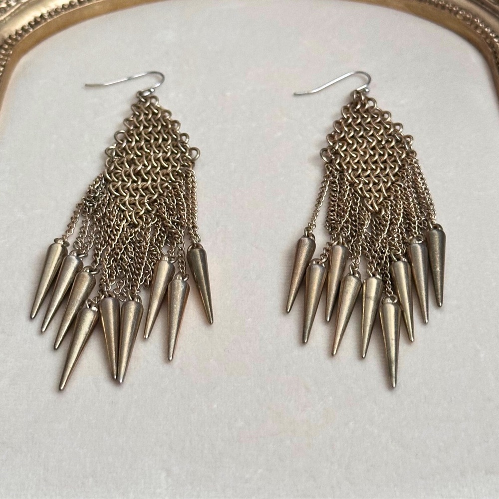 Gold-Tone Chain Fringe Spike Dangle Earrings - Picture 4 of 4